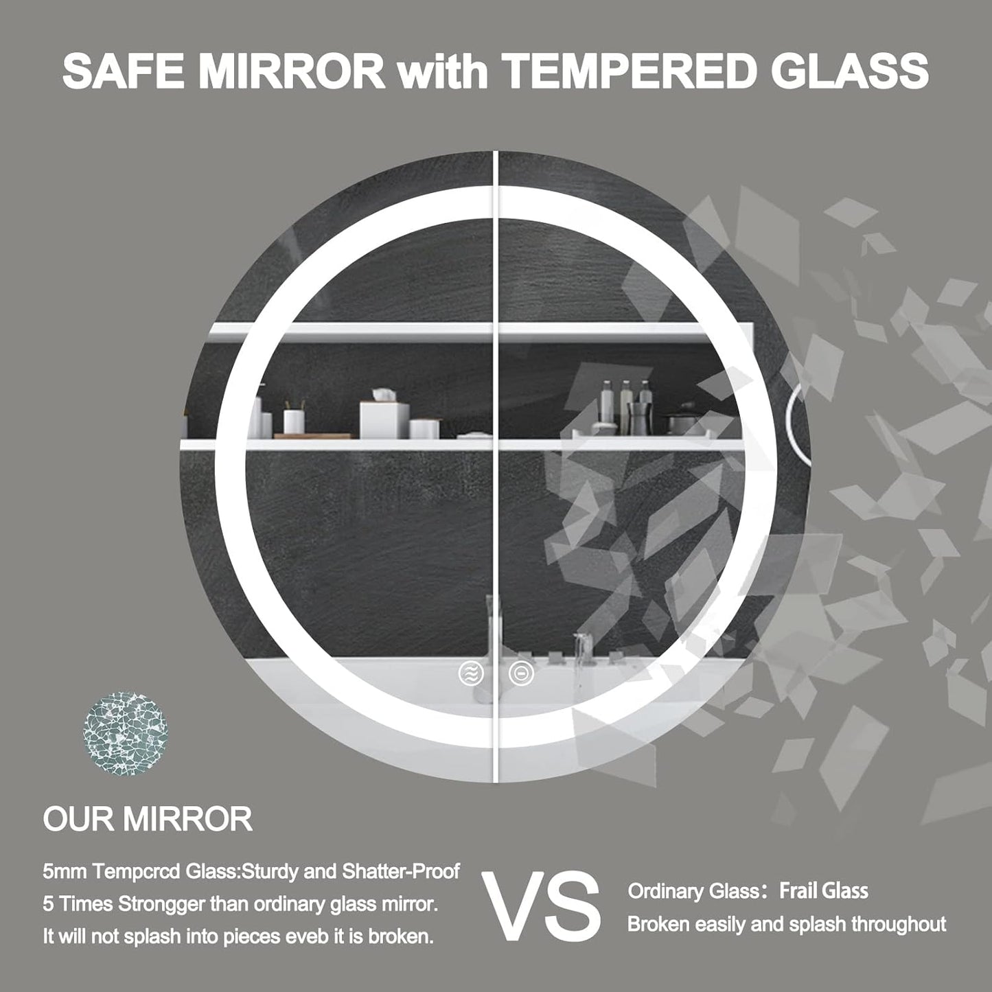 32 Inch Large Modern LED round Bathroom Vanity Mirror, Color Temperature Adjustable, Anti-Fog Dimmable Lights, Easy to Install, Wall Mounted Makeup Mirror with Smart Touch Button