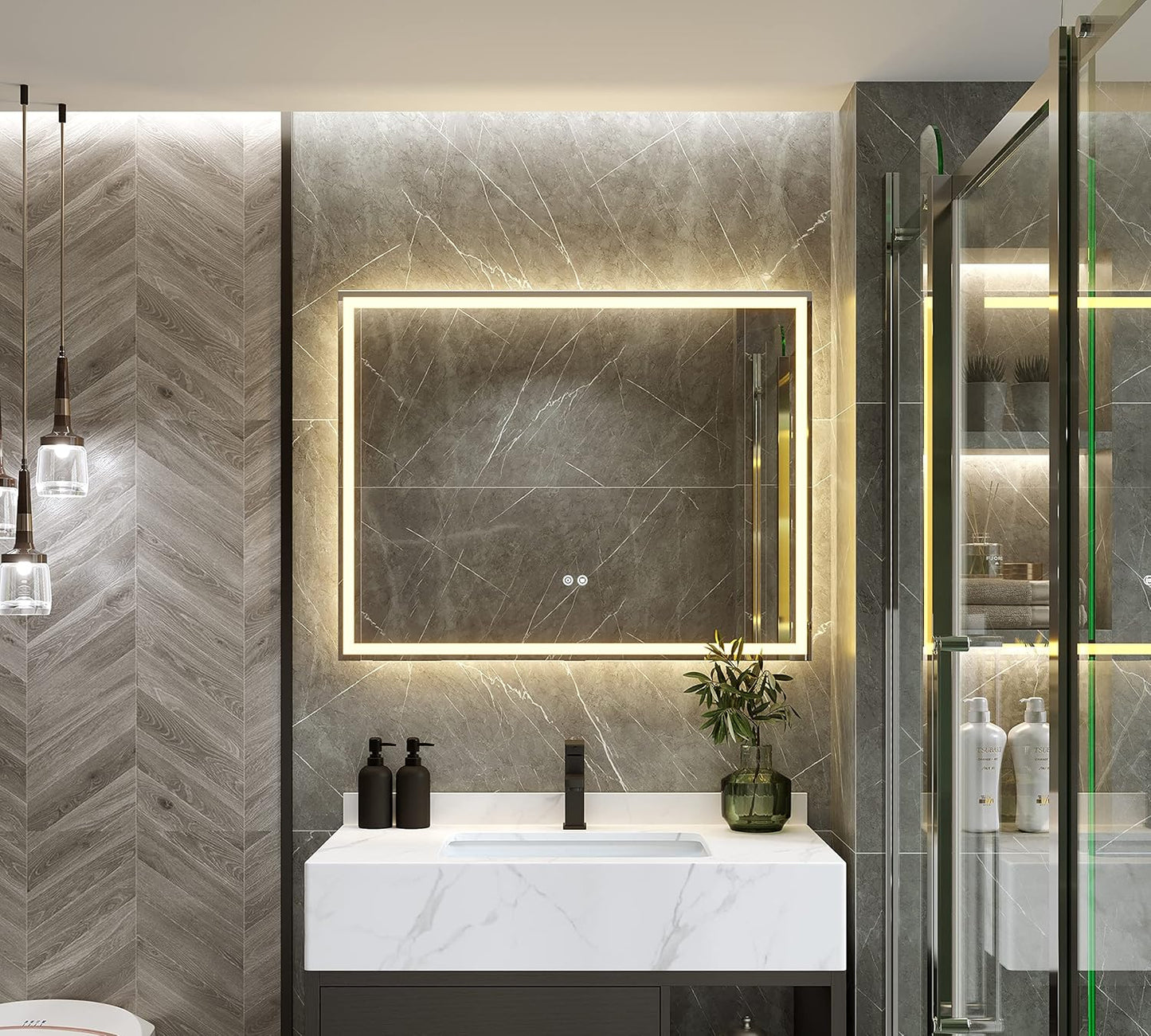 36 X 28 Inch LED Lighted Bathroom Mirror, Same Quality as Supermarket, Adjustable Warm/Natural/White Lights, Dimmable Anti-Fog Backlit Wall Mounted Vanity Mirror, Horizontal & Vertical