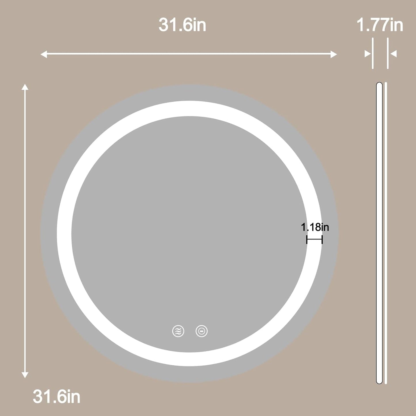 32 Inch Large Modern LED round Bathroom Vanity Mirror, Color Temperature Adjustable, Anti-Fog Dimmable Lights, Easy to Install, Wall Mounted Makeup Mirror with Smart Touch Button