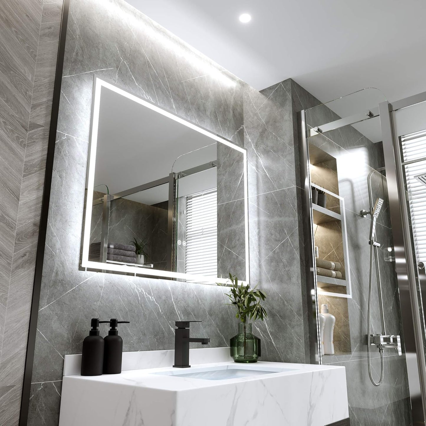 36 X 28 Inch LED Lighted Bathroom Mirror, Same Quality as Supermarket, Adjustable Warm/Natural/White Lights, Dimmable Anti-Fog Backlit Wall Mounted Vanity Mirror, Horizontal & Vertical