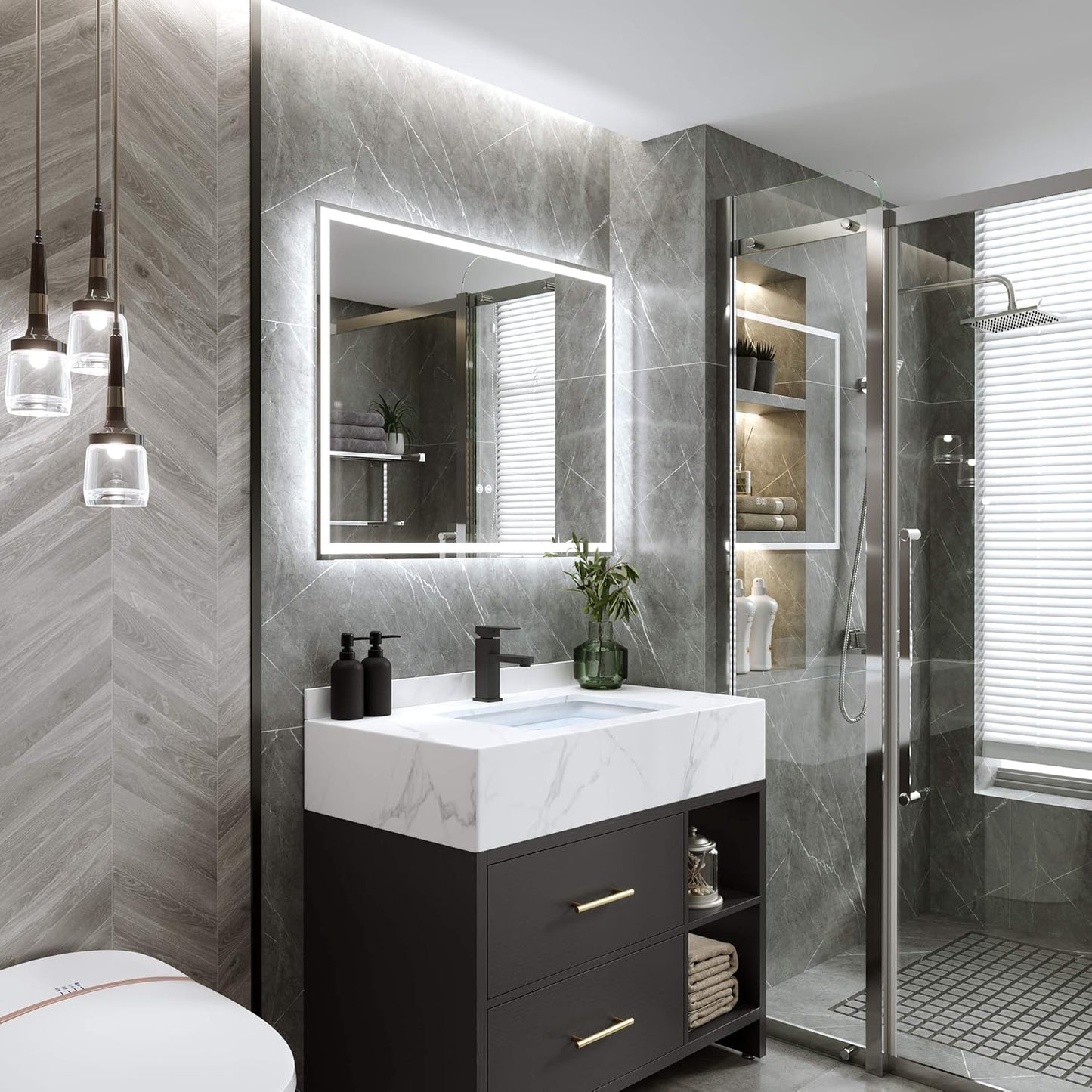 36 X 28 Inch LED Lighted Bathroom Mirror, Same Quality as Supermarket, Adjustable Warm/Natural/White Lights, Dimmable Anti-Fog Backlit Wall Mounted Vanity Mirror, Horizontal & Vertical