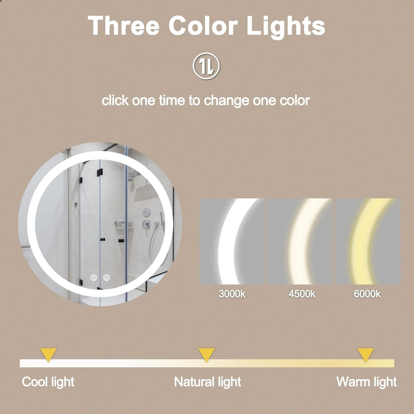 32 Inch Large Modern LED round Bathroom Vanity Mirror, Color Temperature Adjustable, Anti-Fog Dimmable Lights, Easy to Install, Wall Mounted Makeup Mirror with Smart Touch Button