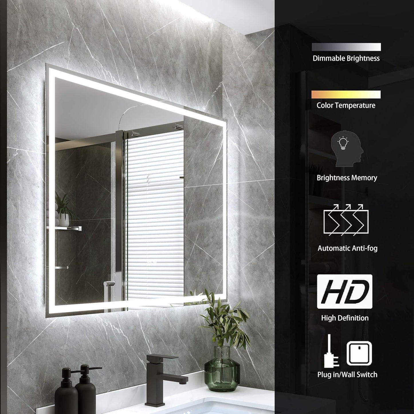 36 X 28 Inch LED Lighted Bathroom Mirror, Same Quality as Supermarket, Adjustable Warm/Natural/White Lights, Dimmable Anti-Fog Backlit Wall Mounted Vanity Mirror, Horizontal & Vertical