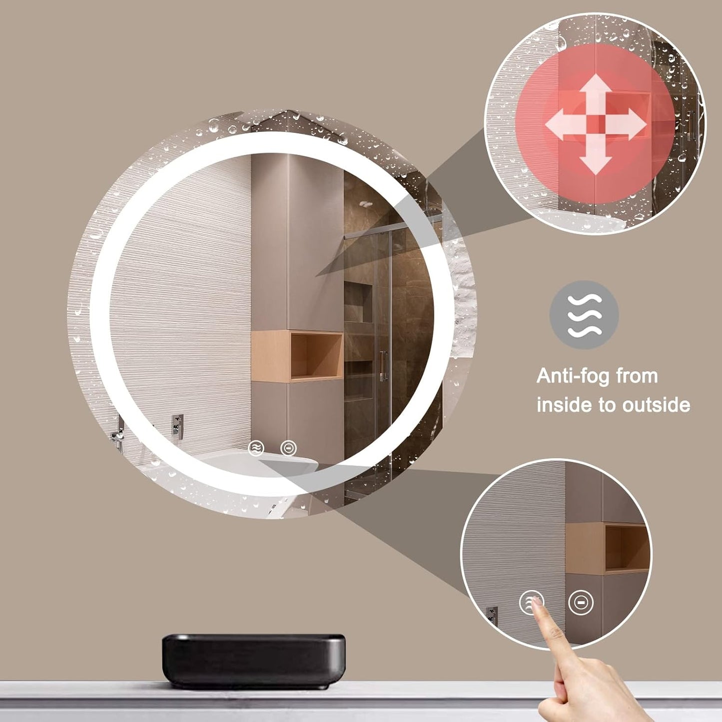 32 Inch Large Modern LED round Bathroom Vanity Mirror, Color Temperature Adjustable, Anti-Fog Dimmable Lights, Easy to Install, Wall Mounted Makeup Mirror with Smart Touch Button
