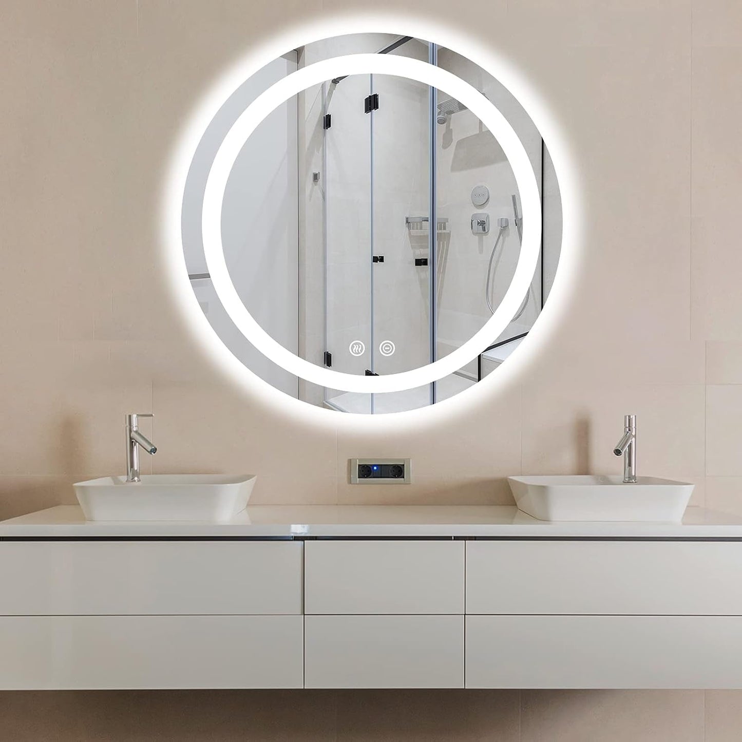32 Inch Large Modern LED round Bathroom Vanity Mirror, Color Temperature Adjustable, Anti-Fog Dimmable Lights, Easy to Install, Wall Mounted Makeup Mirror with Smart Touch Button