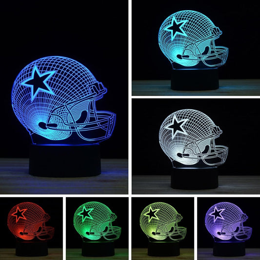 3D Illusion Night Light Desk Lamp, 7 Colors Auto Gradual Changing USB Powered LED Lights with Touch Switch for Kids Gifts Home Decoration (Baseball Helmet) (1 Night Light)