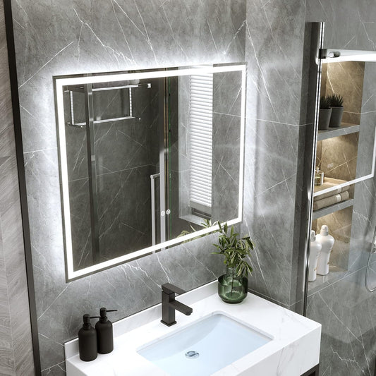 36 X 28 Inch LED Lighted Bathroom Mirror, Same Quality as Supermarket, Adjustable Warm/Natural/White Lights, Dimmable Anti-Fog Backlit Wall Mounted Vanity Mirror, Horizontal & Vertical